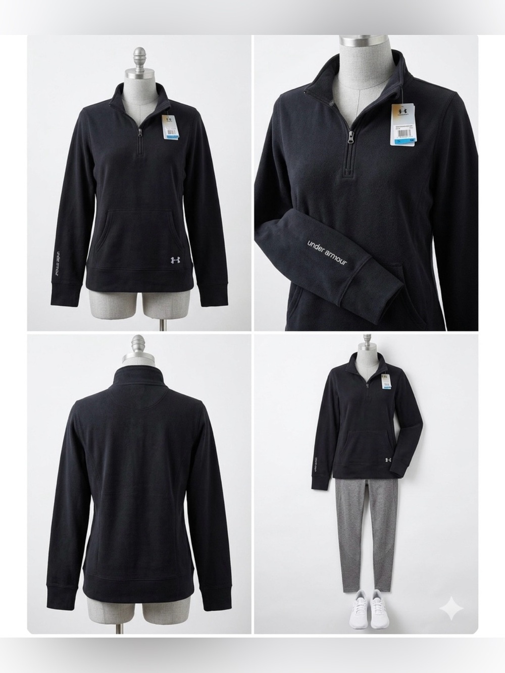 NWT Under Armour Black Rival Fleece Quarter Zip Pullover XL - Kangaroo Pocket - Picture 2 of 8